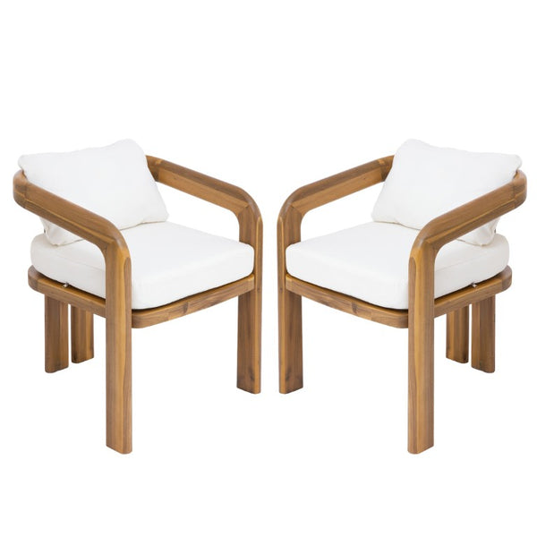 English Elm Arcora Solid Acacia Outdoor Dining Chairs Curved Armrest Teak Finish Set of 2 N775P385672T