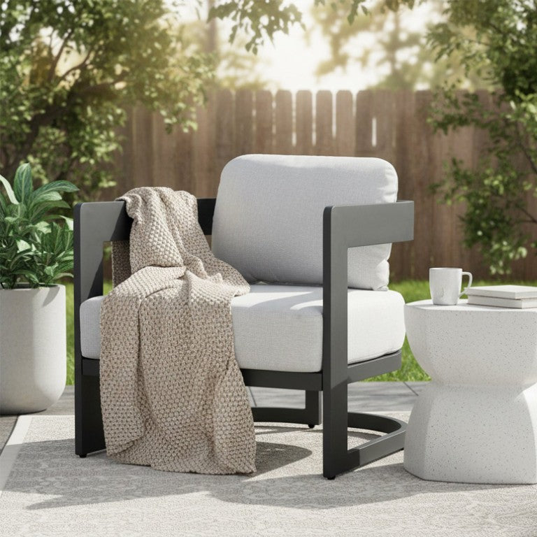 English Elm Elvis Outdoor Aluminum Club Chair with Olefin Cushion for Modern Patio Lounging N775P385792G
