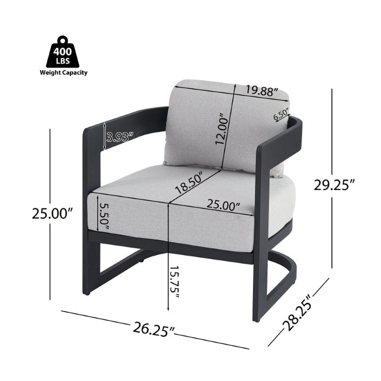 English Elm Elvis Outdoor Aluminum Club Chair with Olefin Cushion for Modern Patio Lounging N775P385792G