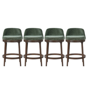English Elm Chole Mid-Century Chenille Counter Stools with Walnut Tapered Legs for Kitchen Islands Green Set of 4 N775P385796G-S4