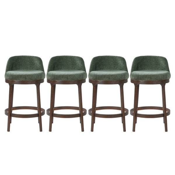 English Elm Chole Mid-Century Chenille Counter Stools with Walnut Tapered Legs for Kitchen Islands Green Set of 4 N775P385796G-S4