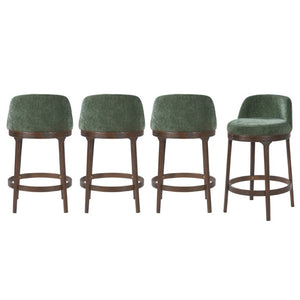 English Elm Chole Mid-Century Chenille Counter Stools with Walnut Tapered Legs for Kitchen Islands Green Set of 4 N775P385796G-S4