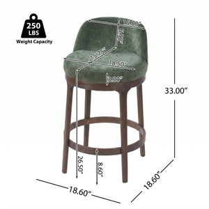 English Elm Chole Mid-Century Chenille Counter Stools with Walnut Tapered Legs for Kitchen Islands Green Set of 4 N775P385796G-S4