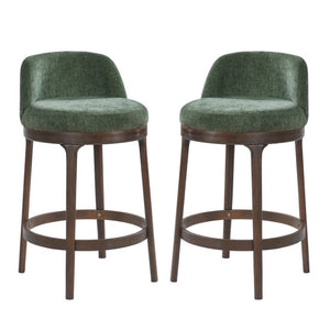 English Elm Chole Mid-Century Chenille Counter Stools with Walnut Tapered Legs for Kitchen Islands Green Set of 2 N775P385796G