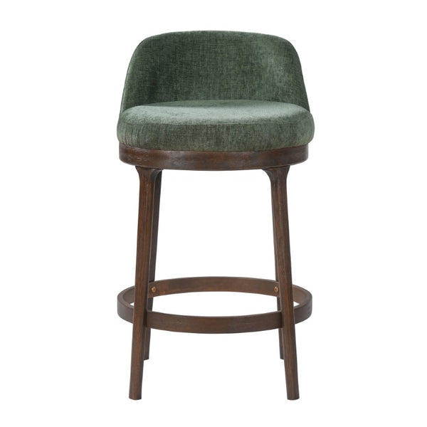 English Elm Chole Mid-Century Chenille Counter Stools with Walnut Tapered Legs for Kitchen Islands Green Set of 2 N775P385796G