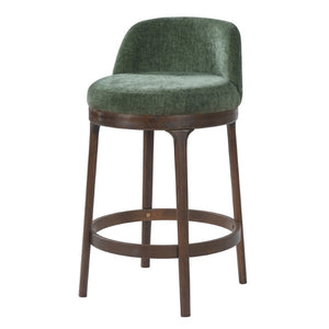 English Elm Chole Mid-Century Chenille Counter Stools with Walnut Tapered Legs for Kitchen Islands Green Set of 2 N775P385796G