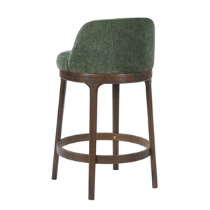 English Elm Chole Mid-Century Chenille Counter Stools with Walnut Tapered Legs for Kitchen Islands Green Set of 2 N775P385796G