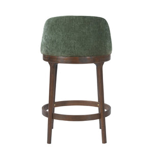 English Elm Chole Mid-Century Chenille Counter Stools with Walnut Tapered Legs for Kitchen Islands Green Set of 2 N775P385796G