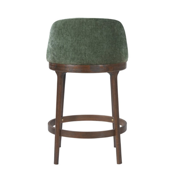 English Elm Chole Mid-Century Chenille Counter Stools with Walnut Tapered Legs for Kitchen Islands Green Set of 2 N775P385796G