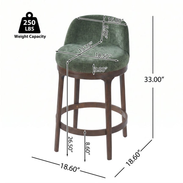 English Elm Chole Mid-Century Chenille Counter Stools with Walnut Tapered Legs for Kitchen Islands Green Set of 2 N775P385796G