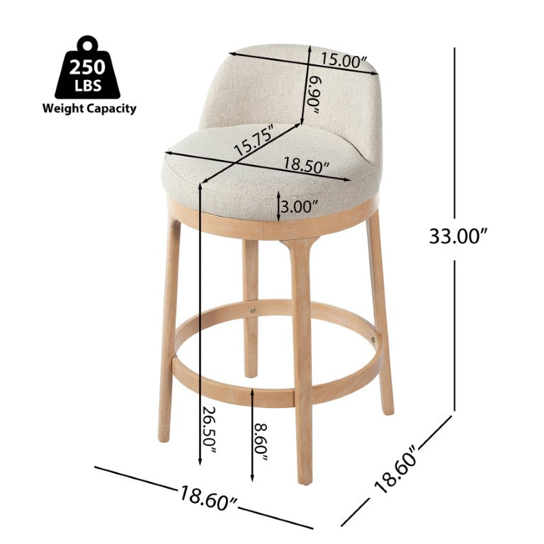 English Elm Chole Rubberwood Counter Stools Set of 4 Beige Cushioned Seats for Kitchen Islands N775P385796N-S4