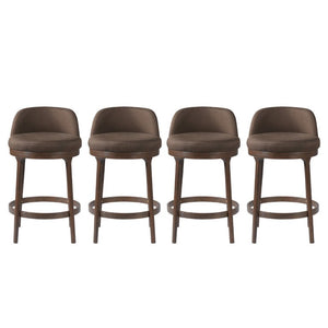English Elm Chole Mid-Century Chenille Counter Stools with Walnut Tapered Legs for Kitchen Islands Taupe Set of 4 N775P385796T-S4