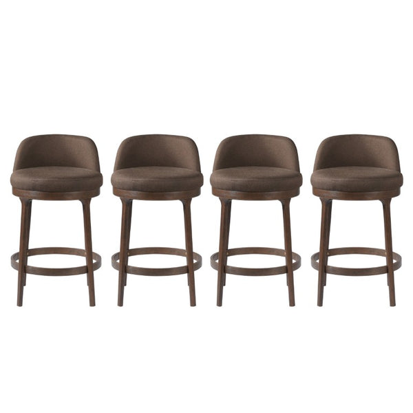 English Elm Chole Mid-Century Chenille Counter Stools with Walnut Tapered Legs for Kitchen Islands Taupe Set of 4 N775P385796T-S4