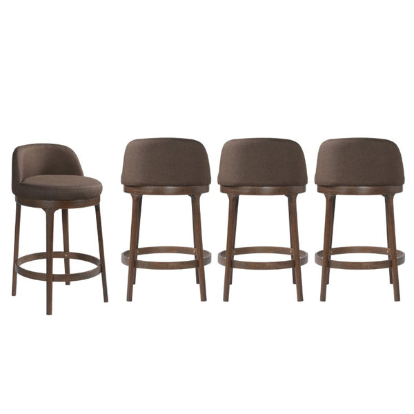 English Elm Chole Mid-Century Chenille Counter Stools with Walnut Tapered Legs for Kitchen Islands Taupe Set of 4 N775P385796T-S4