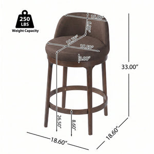 English Elm Chole Mid-Century Chenille Counter Stools with Walnut Tapered Legs for Kitchen Islands Taupe Set of 4 N775P385796T-S4