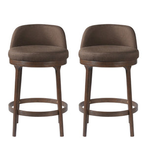 English Elm Chole Mid-Century Chenille Counter Stools with Walnut Tapered Legs for Kitchen Islands Taupe Set of 2 N775P385796T