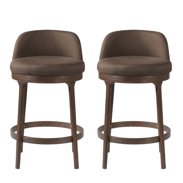 English Elm Chole Mid-Century Chenille Counter Stools with Walnut Tapered Legs for Kitchen Islands Taupe Set of 2 N775P385796T
