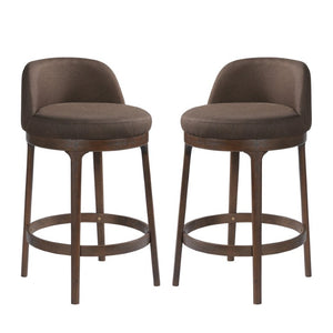 English Elm Chole Mid-Century Chenille Counter Stools with Walnut Tapered Legs for Kitchen Islands Taupe Set of 2 N775P385796T