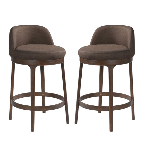 English Elm Chole Mid-Century Chenille Counter Stools with Walnut Tapered Legs for Kitchen Islands Taupe Set of 2 N775P385796T