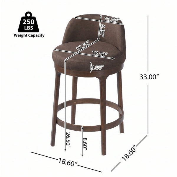 English Elm Chole Mid-Century Chenille Counter Stools with Walnut Tapered Legs for Kitchen Islands Taupe Set of 2 N775P385796T