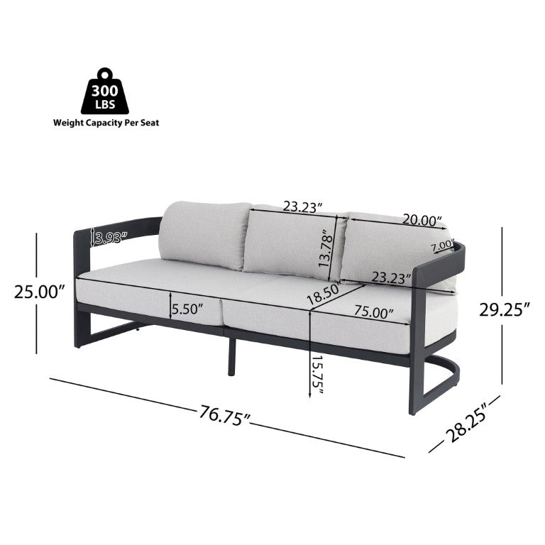 English Elm Elvis Outdoor Three Seat Sofa Powder Coated Aluminum Frame with Olefin Cushions N775P385798G