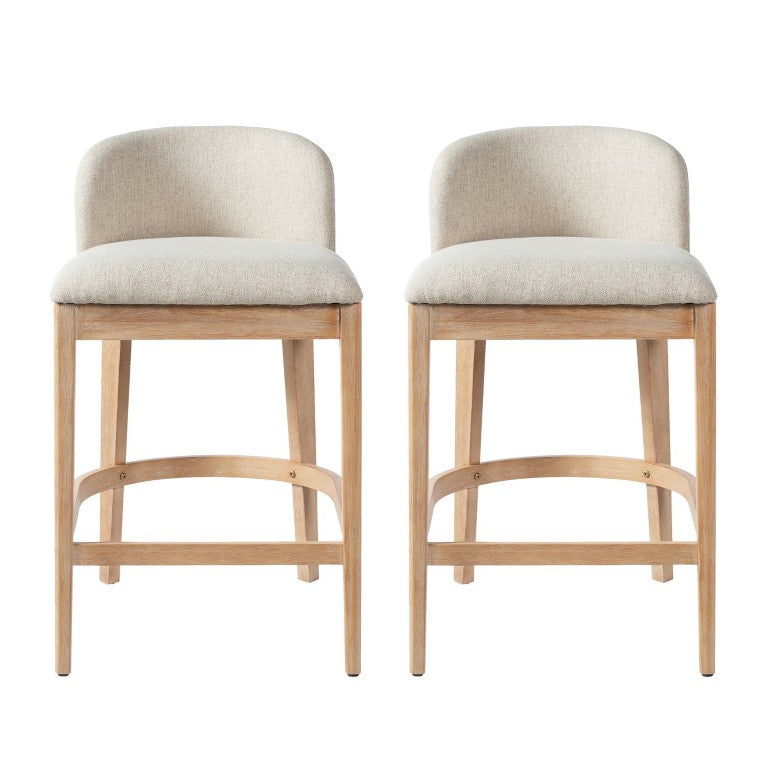 English Elm Calista Rubberwood Counter Stools with Beige Upholstery for Kitchen Islands Natural Set of 2 N775P385805N