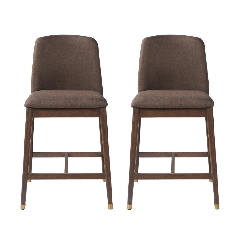 English Elm Clara Emerald Chenille Counter Stools Solid Rubberwood Mid-Century Kitchen Island Seating Taupe Set of 2 N775P385817T