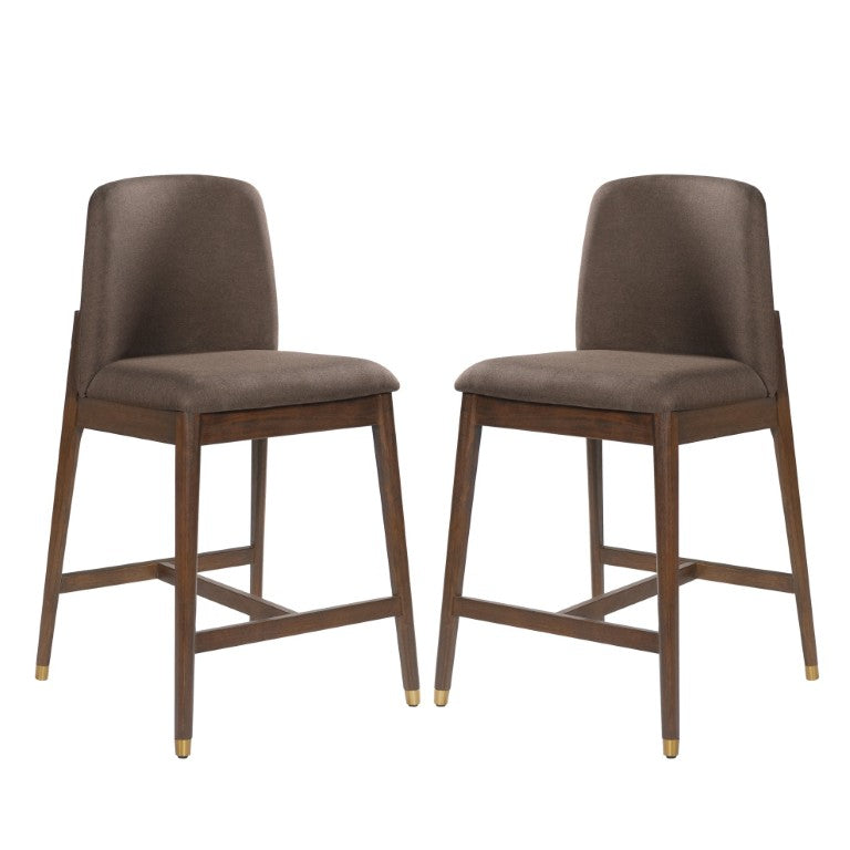 English Elm Clara Emerald Chenille Counter Stools Solid Rubberwood Mid-Century Kitchen Island Seating Taupe Set of 2 N775P385817T