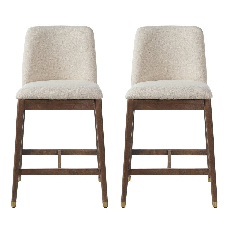 English Elm Clara Rubberwood Counter Stools Padded Seat and Back with Gold Tipped Feet for Kitchen Bars Walnut Set of 2 N775P385817W