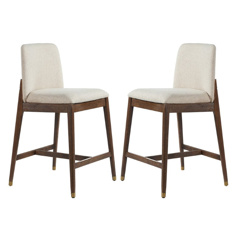 English Elm Clara Rubberwood Counter Stools Padded Seat and Back with Gold Tipped Feet for Kitchen Bars Walnut Set of 2 N775P385817W