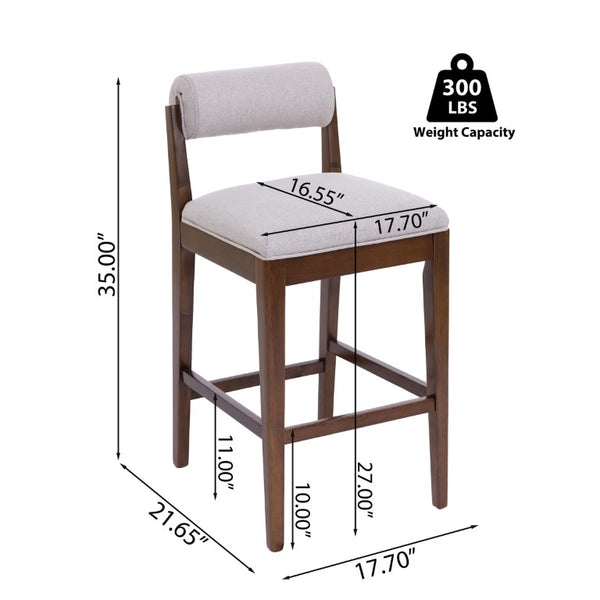 English Elm Elowen Rubberwood Counter Stools Sand Fabric Cylindrical Backrest for Kitchen Islands Set of 4 N775P386408D-S4