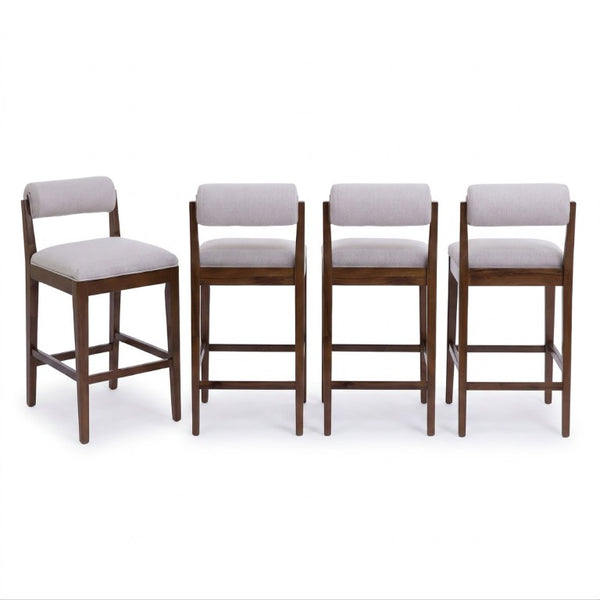 English Elm Elowen Rubberwood Counter Stools Sand Fabric Cylindrical Backrest for Kitchen Islands Set of 4 N775P386408D-S4