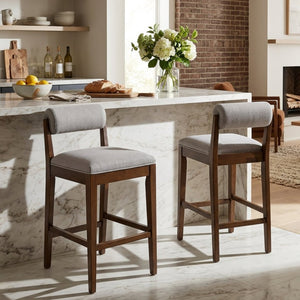 English Elm Elowen Rubberwood Counter Stools Sand Fabric Cylindrical Backrest for Kitchen Islands Set of 2 N775P386408D