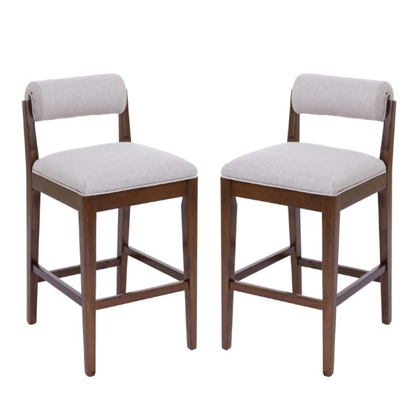 English Elm Elowen Rubberwood Counter Stools Sand Fabric Cylindrical Backrest for Kitchen Islands Set of 2 N775P386408D