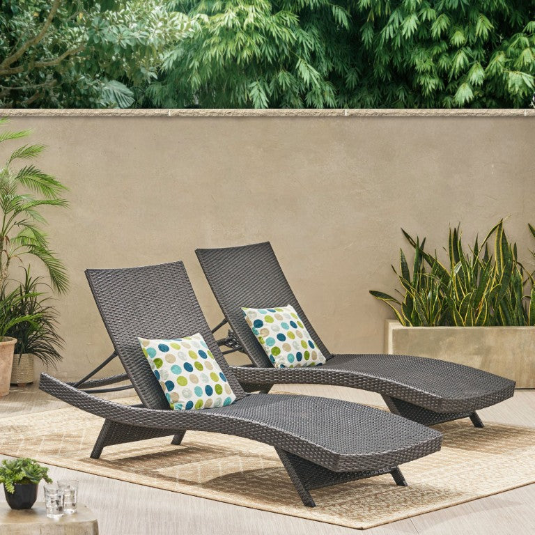 English Elm Salem Pe Wicker Outdoor Chaise Lounge with Five Adjustable Reclining Positions Patio Grey Set of 2 N775P392602G