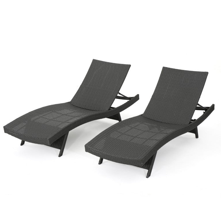 English Elm Salem Pe Wicker Outdoor Chaise Lounge with Five Adjustable Reclining Positions Patio Grey Set of 2 N775P392602G