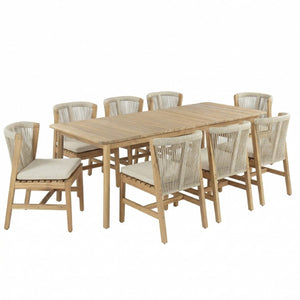 English Elm Louie Outdoor Acacia Wood 9 Piece Dining Set with Hand Woven Rope Chairs for Patios N775P395136B-8_N775P367562G