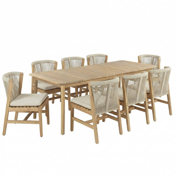 English Elm Louie Outdoor Acacia Wood 9 Piece Dining Set with Hand Woven Rope Chairs for Patios N775P395136B-8_N775P367562G
