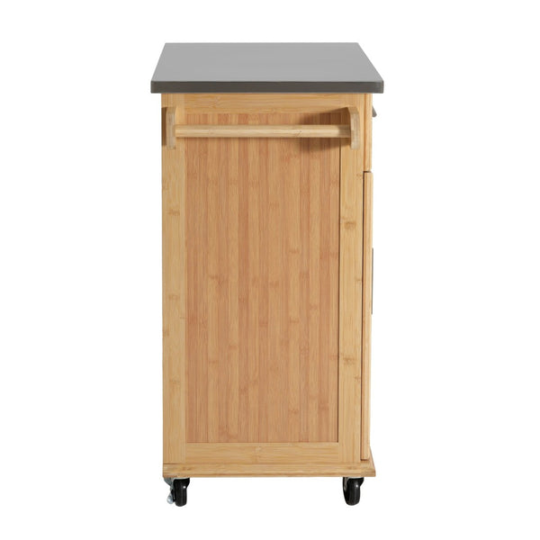 English Elm Indoor Bamboo Rolling Kitchen Island with Stainless Steel Top Drawer Cabinet N775P396851N