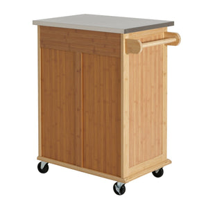 English Elm Indoor Bamboo Rolling Kitchen Island with Stainless Steel Top Drawer Cabinet N775P396851N