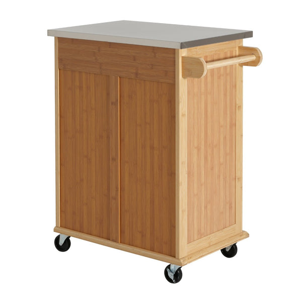 English Elm Indoor Bamboo Rolling Kitchen Island with Stainless Steel Top Drawer Cabinet N775P396851N