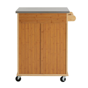 English Elm Indoor Bamboo Rolling Kitchen Island with Stainless Steel Top Drawer Cabinet N775P396851N