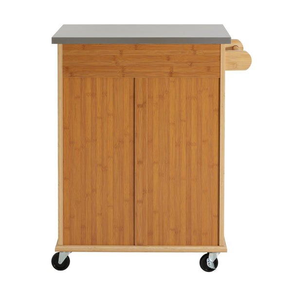 English Elm Indoor Bamboo Rolling Kitchen Island with Stainless Steel Top Drawer Cabinet N775P396851N