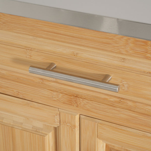 English Elm Indoor Bamboo Rolling Kitchen Island with Stainless Steel Top Drawer Cabinet N775P396851N
