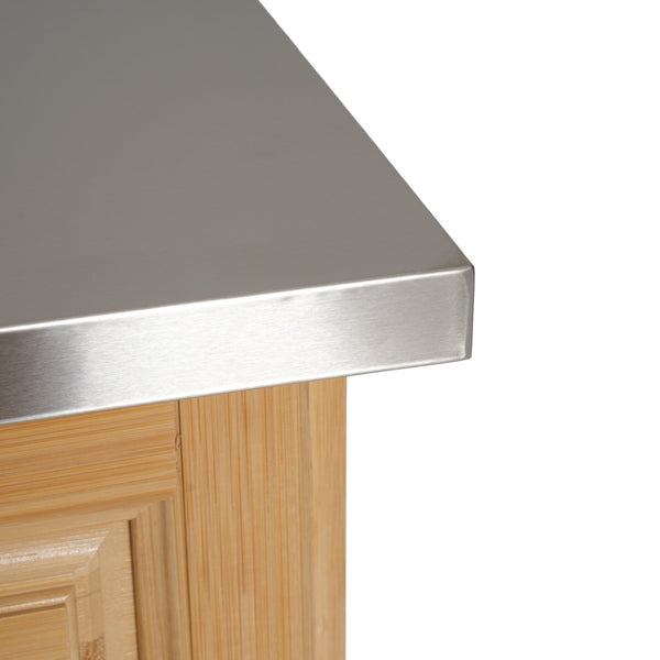 English Elm Indoor Bamboo Rolling Kitchen Island with Stainless Steel Top Drawer Cabinet N775P396851N