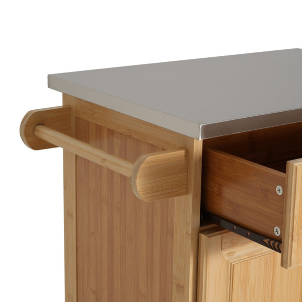 English Elm Indoor Bamboo Rolling Kitchen Island with Stainless Steel Top Drawer Cabinet N775P396851N