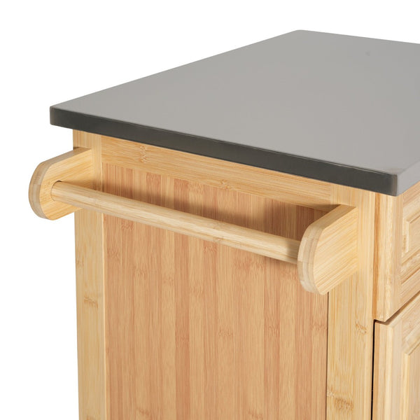 English Elm Indoor Bamboo Rolling Kitchen Island with Stainless Steel Top Drawer Cabinet N775P396851N