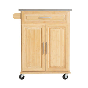 English Elm Indoor Bamboo Rolling Kitchen Island with Stainless Steel Top Drawer Cabinet N775P396851N