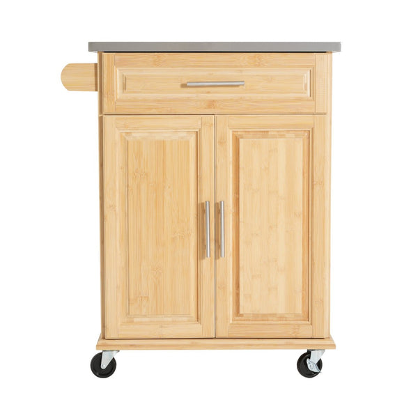 English Elm Indoor Bamboo Rolling Kitchen Island with Stainless Steel Top Drawer Cabinet N775P396851N