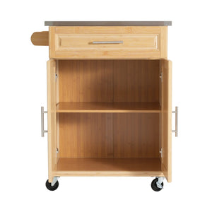 English Elm Indoor Bamboo Rolling Kitchen Island with Stainless Steel Top Drawer Cabinet N775P396851N